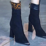 Zingj Fashion Boots Women's High Heel 2024 Winter New Suede Versatile Thin Boots Pointed Thick Heel Leopard Print Short