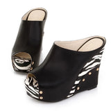 Sgesvier 2022 Black White Stripe Summer Style Sexy Sandals Women's Wedges Slippers High Platform Heels for Shoes Woman
