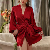 Zingj About Sex Appeal Underwear Sexy Satin Thin Money Cardigan Lace-Up Nightgown Hot Bathrobe Pajamas Female Suit