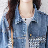 Zingj Sense Denim Jacket Female Autumn New Women's Loose Fashion Splicing Simple Korean Version Jeans Jacket-Outfit