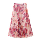 Spring Flower Printed Shirt 9878061 100-Pleated Skirt