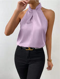 Women's Clothing 2025 Summer New Color Clove Hanging Neck Sleeveless Vest Ribbon Simulation Silk