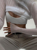 Fall Elegant See Through Long Sleeve Mock Neck Women Tops Fashion Streetwear Sexy T-Shirts Tees Slim