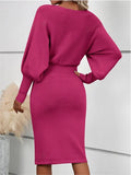 Women's Knitted Sweater Skirt Temperament Round Neck Long Sleeve Sexy Solid Color To Show Thin Ass
