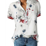 new women's shirt printing large size casual shirt loose V-neck short-sleeved shirt