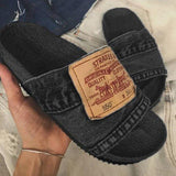 Zingj Women Wear 2023 New Fashion Shoes In Summer Fashion Thick Soles Flip-Flops Muffin Denim Letters Cool