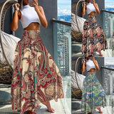 Zingj Women's Bohemian Print Tight Waist Long Skirt