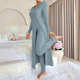 Autumn And Winter Design With A Sense Of Round Neck Opening Fork Long Coat Trousers Casual Fashion