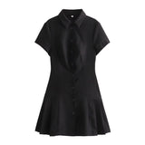 Zingj Summer New Women's Fashion Casual Shirt Style Lapel Mini Dress