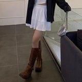Zingj The Same Knight Boots Female Retro 2024 New Knee High Boots Western Cowboy