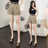Zingj Shorts Women's 2024 Summer New High-Waist A-Line Wide Leg Pants Casual Suit Overalls Belt