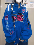 Vintage Embroidered Button-Down Motorcycle Varsity Jacket-Outfit