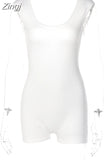Women Short Sleeve Backless Playsuits Sexy Streetwear 2023 Autumn Summer Slim Rompers Low Cut Jumpsuits Biker