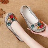 Zingj Spring And Summer New Soft-Soled Low-Heeled Women's Shoes National Style Leather Flowers Women's Singles Shoes Comfortable And Soft Mother