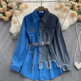 Zingj Spliced Corduroy Lapel Dress 2023 Autumn And Winter New Korean Version Waist Shows Thin Irregular Medium