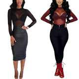 Women Blouses See Through Transparent Mesh Stand Neck Long Sleeve Sheer Blouse Shirt Ladies Tops