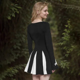 Black Long Sleeve Bow Splice Folds Mini Dress- Outfit