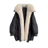 The New Winter 2024 Oversized Fox Fur Collar Loose Versatile Goose Down Female Long Style To Overcome The Coat Tide-Outfit