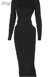 Elegant Solid Black Maxi Dress for Women Fashion Turtleneck Backless Bodycon Stretchy Long Prom Dress Casual