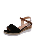 New Fish Mouth Bow Buckle Thick Bottom Slope Sandals Women's Large Size Hemp Rope Bottom Flat Bottom Women