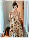 Women Fashion Backless Sexy Strap Midi Dresses Sleeveless Holiday Beach Clothes Lady Robe