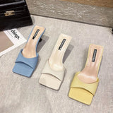 ZAR 2021 Summer New Yellow Fashion Square Toe High Heels Sexy Outer Wear Stiletto Muller Sandals And Slippers Women Luxury