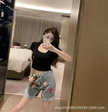 Spring And Summer New Niche Cross Patchwork Jeans Straight Pants Design All-match Slimming Shorts For