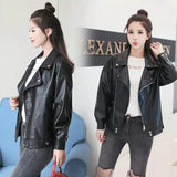 Zingj Spring And Autumn New Korean Version Of Women PU Leather Female Short Loose Small Coat Motorcycle Suit Leather
