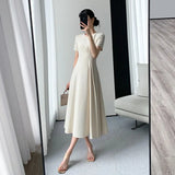 New Elegant Midi Dress For Women Solid Femme Fashion A Line Lady Party Clothing