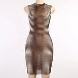 Women Summer Sleeveless See Through Bodycon Striped Mini Dress Sundress 2021 Female Clothing Streetwear Wholesale