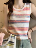 Zingj New Rainbow Striped Vest Round Neck Sweater Thin Ice Wire Halter