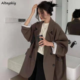 Women Minimalist Solid Outwear Loose Elegant Retro Official Fashion High Street Feminine All-match Spring