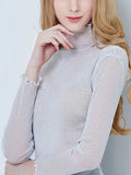 Mesh Tops Long Sleeve Woman T-shirts Female Lace Tops Transparent See Through Ladies T- Shirt Femme