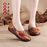 Zingj New Leisure Flat-Soled Mother Shoes Leather Soft Soles Middle-Aged And Elderly Women's Shoes National Style Comfortable Large Size Women's Singles