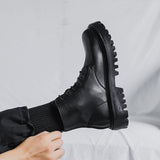 Zingj Winter New Thick Bottom Add Velvet 6 Hole British Wind Trend Martin Boots Warm Plus Fur Men's Ankle Boots