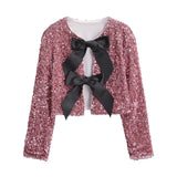 Winter New Women's Wear Temperament Light Ripe Sequins Bow Knot Short Style