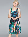 Spring New Sling Dress Seaside Vacation Tropical Printing, Shoulder Slimming And Skinny Skirt