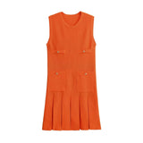 Women's Clothing 2025 Summer New College Wind Age Reduction Wide Fold Knitted Mini Dress