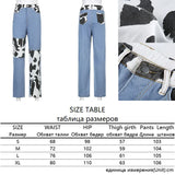 SUCHCUTE Animal Cow Printed Jeans High Waist Streetwear Denim Pants Gothic Straight Trousers Korean Fashion Baggy Bottoms