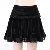 Dark Design Embroidered Lace Skirt 2023 Winter High Waist New Black Half