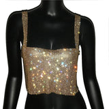 Rhinestones Party Crop Top 2022 Fashion Solid Backless Straps Full Diamonds Sequins Cami Cropped Top for