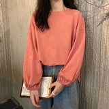 Long Sleeve T-shirts Women Basic Tops Lantern-sleeve Baggy Tshirts O-neck Preppy Style Casual Candy Colors Korean