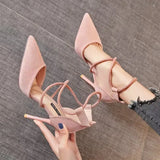 Pointed High-Heeled Women 2025 Spring New Temperament Cross-Lace Single Shoe Velvet Fine Heel Women's