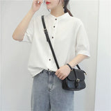 2023 Summer Cotton Shirt Women's Lantern Sleeve Retro White Shirt for Women Short Sleeve Fashion Women Blouses Casual