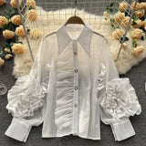 Zingj And Summer New Niche Design Sense Lapel Single Breasted Flounce Splicing Personality Loose Foreign Style Shirt