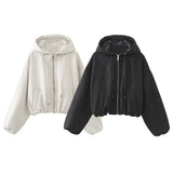 New Suede Texture Effect Short Hooded Jacket