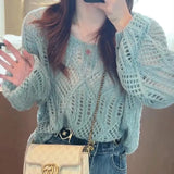 Zingj Women's Wear 2024 New Fashion Summer Autumn Long-Sleeved Knit Hollow-Out Smock Thin Sweater Foreign Style Top Bottom Shirt-Outfit