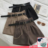 New Summer Women's Shorts Button Solid Color Pocket Casual High Waist Suit Shorts Casual Thin Women Clothing + Send