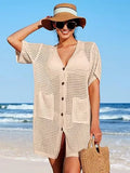 Hoodie Hollow Knitted Short Sleeve Open-Sleeve Seaside Swimsuit Sunscreen Coat