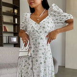 Summer Women's Fresh Sweet Temperament V-Neck Long Floral French Dress Women